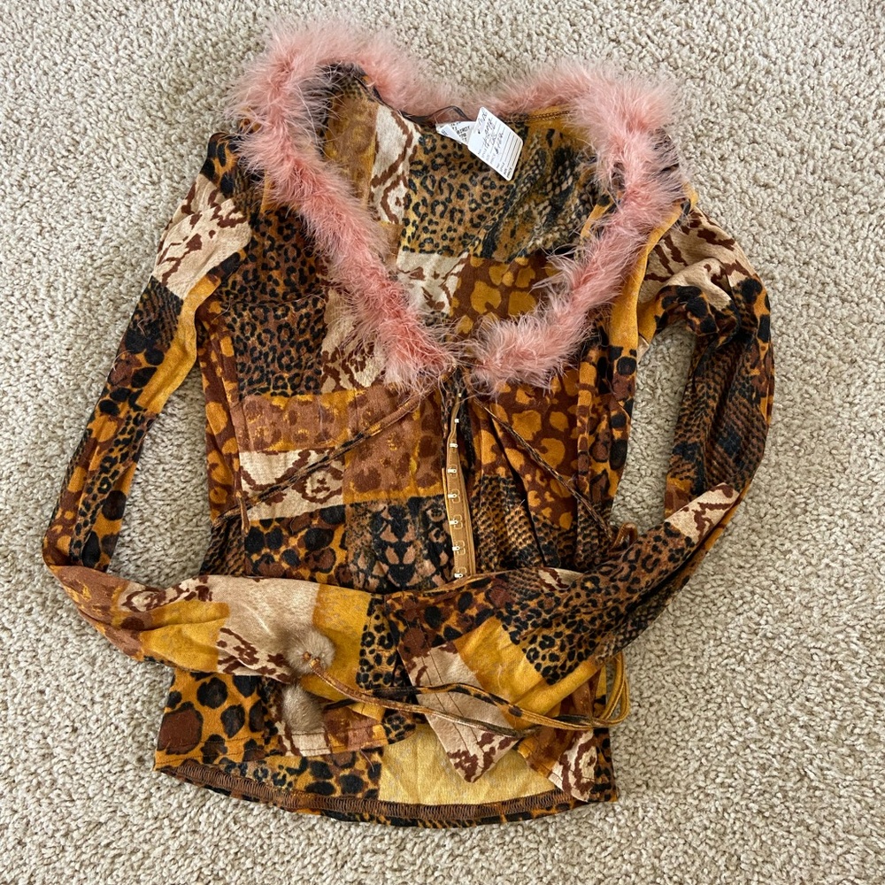 Blue Bird Brown and Yellow Teddy Jacket with Patchwork Design